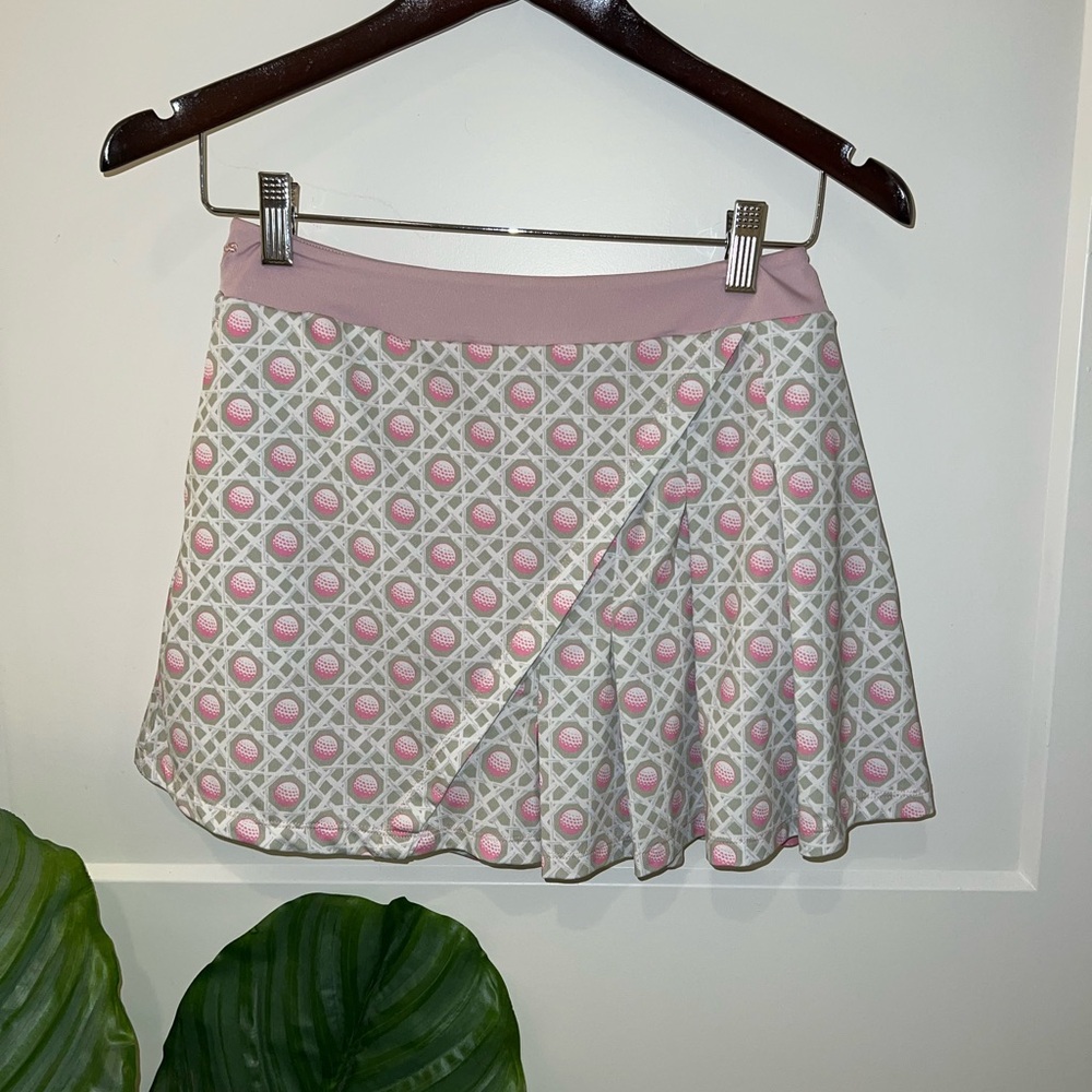 Pink and Green Mini Skater Skirt with Wrap Design